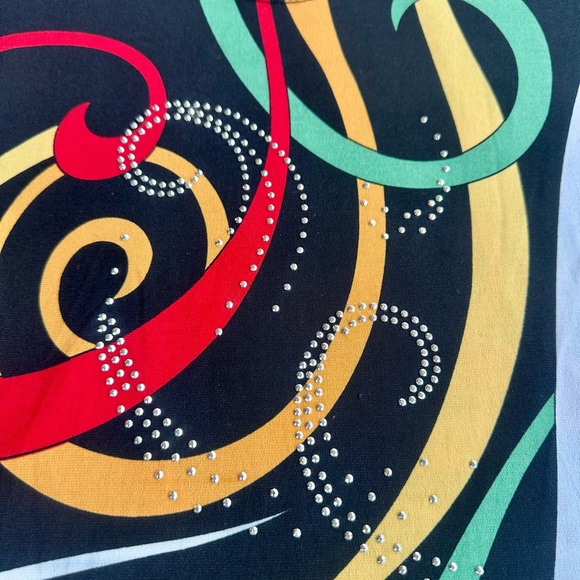 Valentina Black Midi Dress with Red, Yellow & Green Swirl Print - Picture 4 of 9